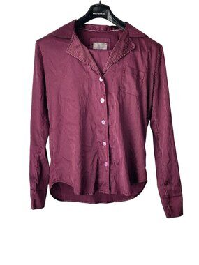 Vintage Victorias Secret Burgundy Striped Button-Up Pajamas Set Medium